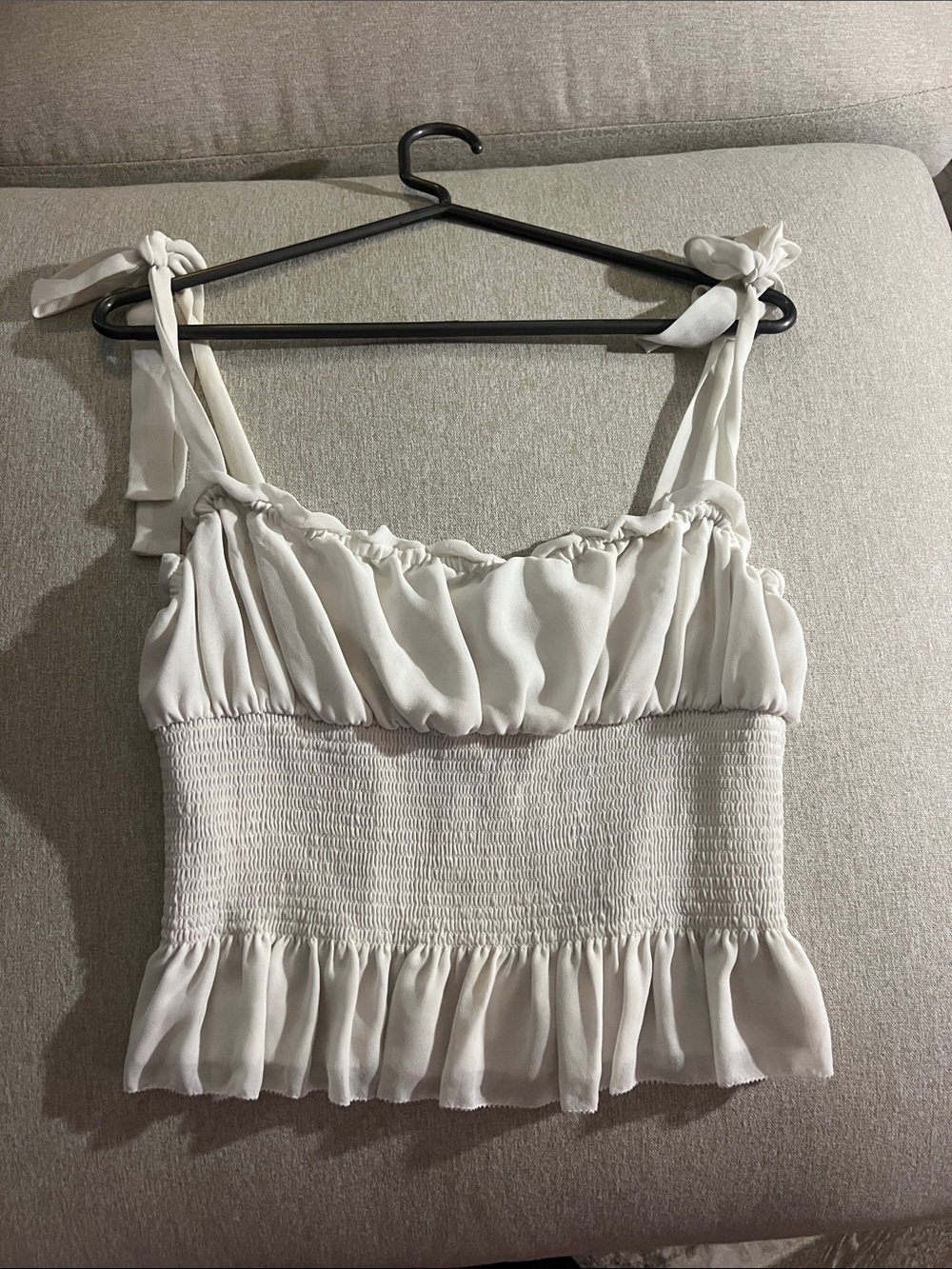 Aritzia Wilfred Ivory Smocked Tie-Strap Camisole